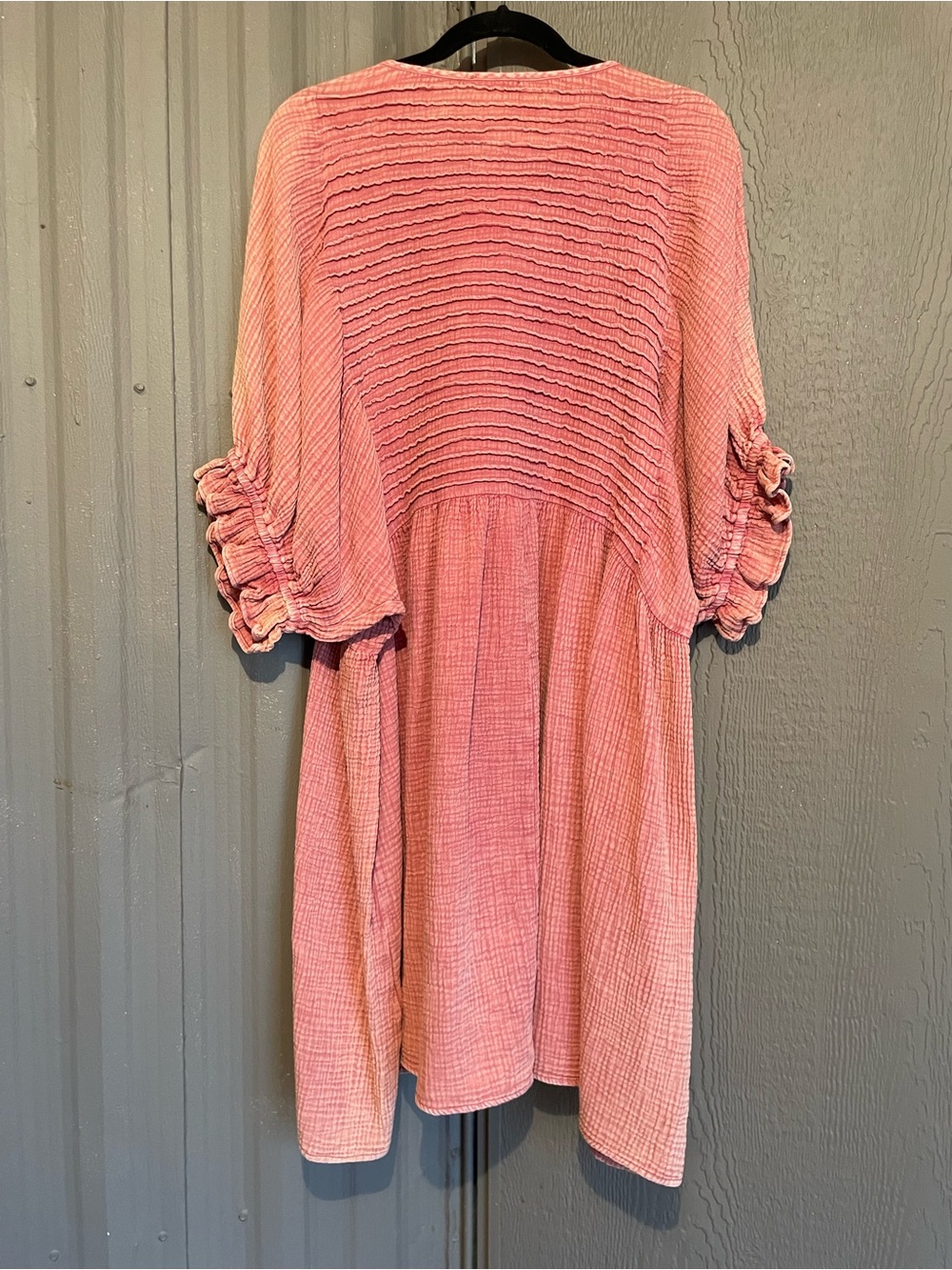 Easel Crinkle Gauze Dress Oversized Boho Midi Balloon Slv Clay Coastal Cottage L - Picture 9 of 13